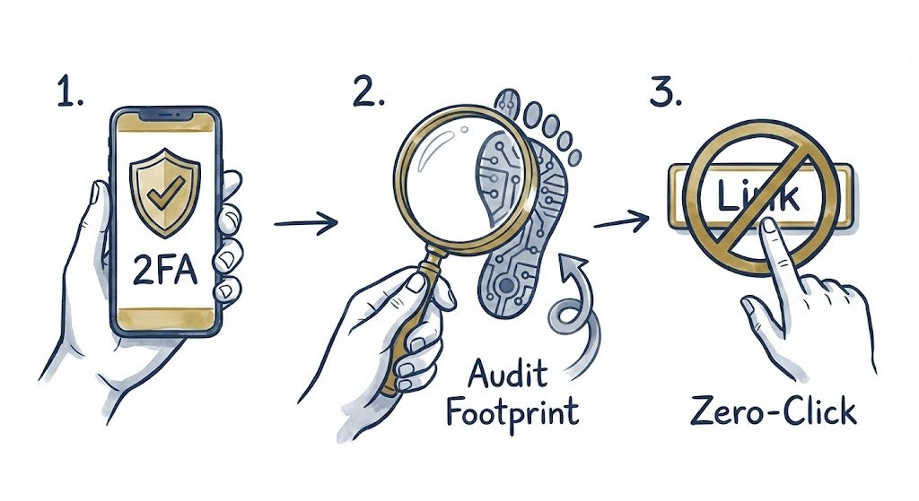 3 steps to social security fortify access, audit footprints, and click with caution.
