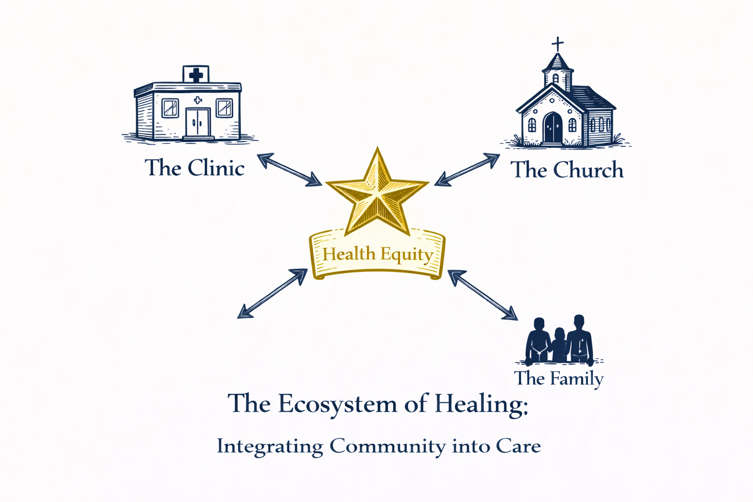 ecosystem of healing diagram connecting clinical care, church community, and family support.