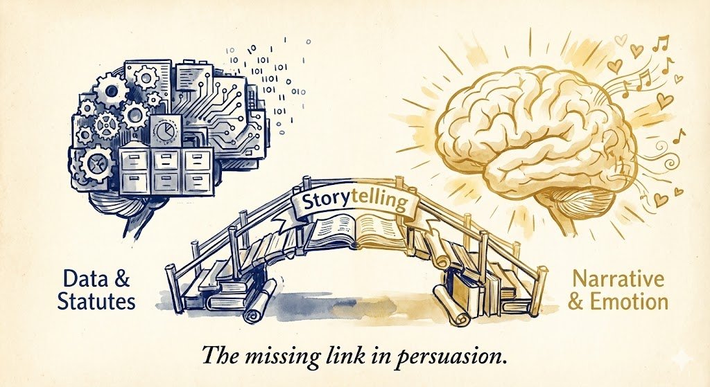 the cognitive bridge storytelling connects the logic of the expert with the emotion of the client.