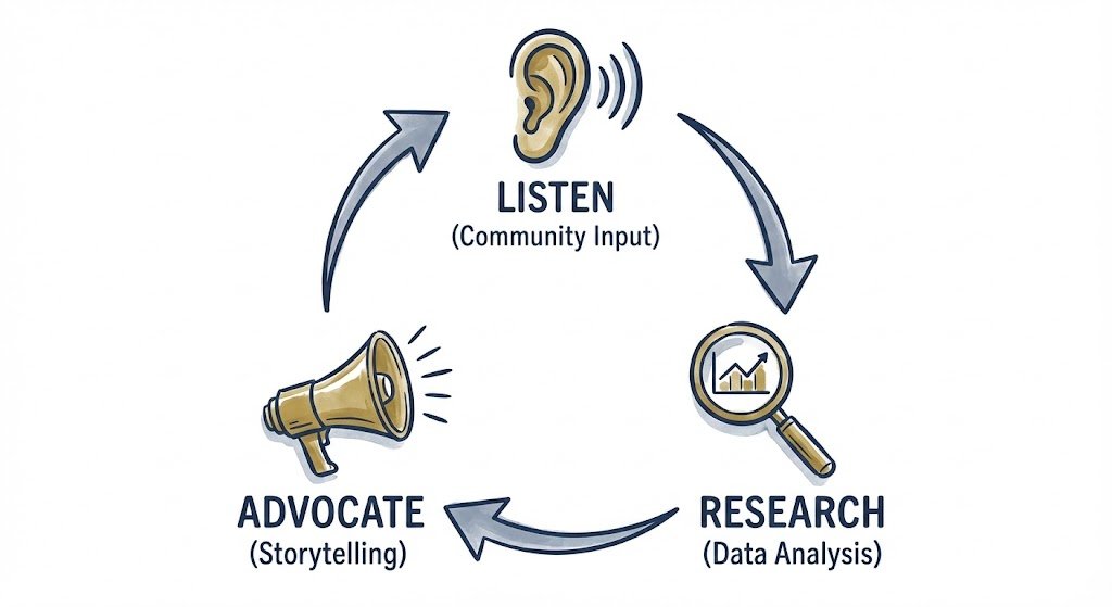 the cycle of advocacy listen, verify, speak.
