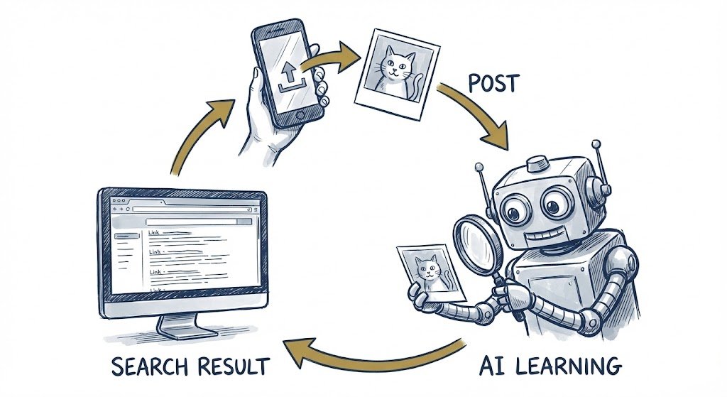 the discovery cycle your social post feeds the search results.