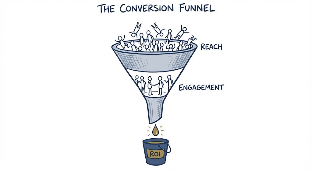 the funnel of truth filtering noise to find the value.