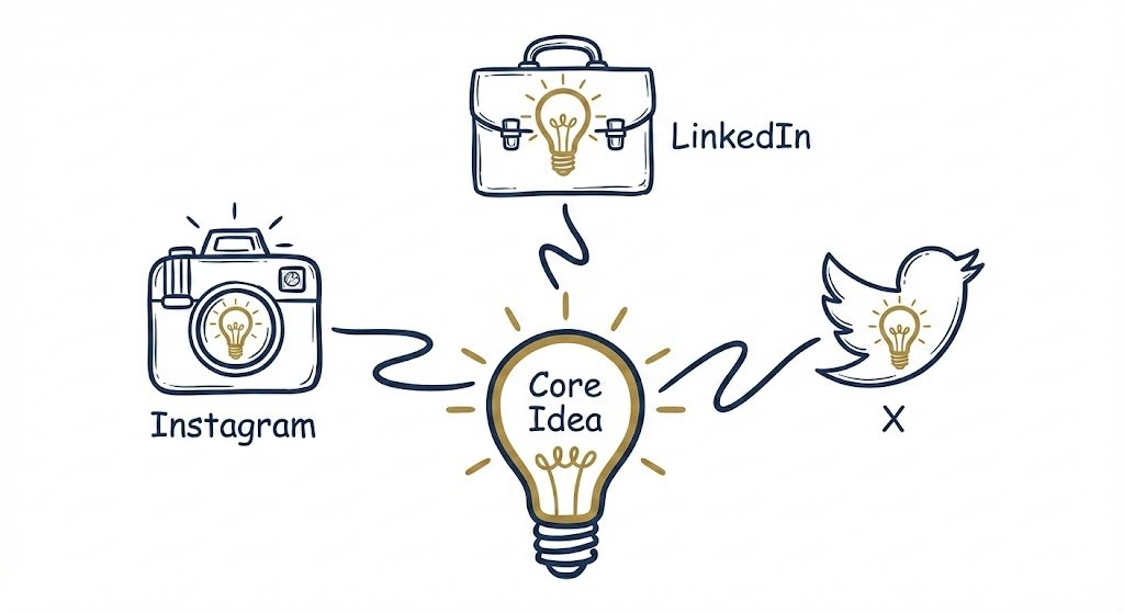 the hub & spoke model one core idea, translated into unique native formats for every platform.