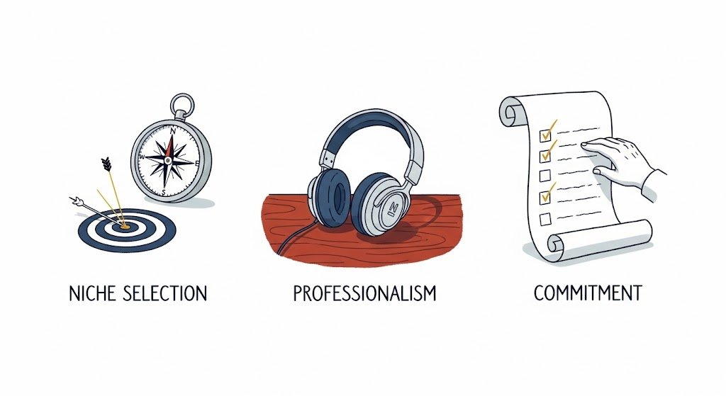 the pillars of podcast success niche, quality, and consistency.