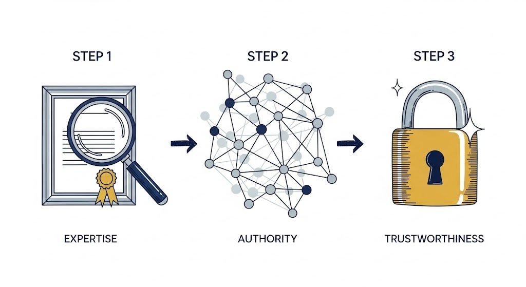 the pillars of seo expertise, authority, and trust.