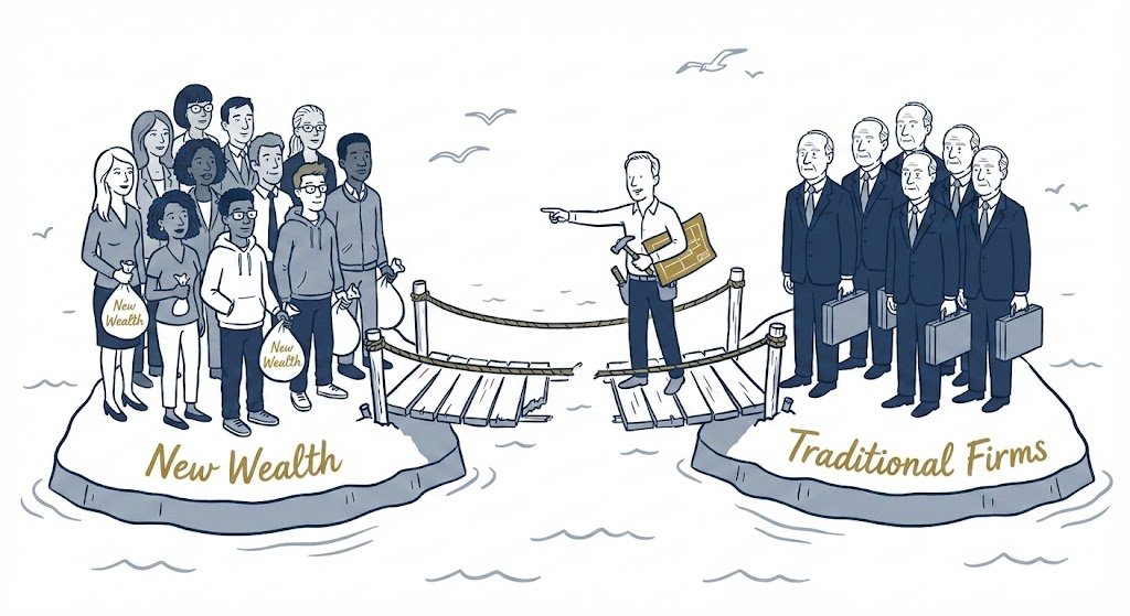 the trust gap connecting traditional firms with the diverse future of wealth requires building a new bridge.