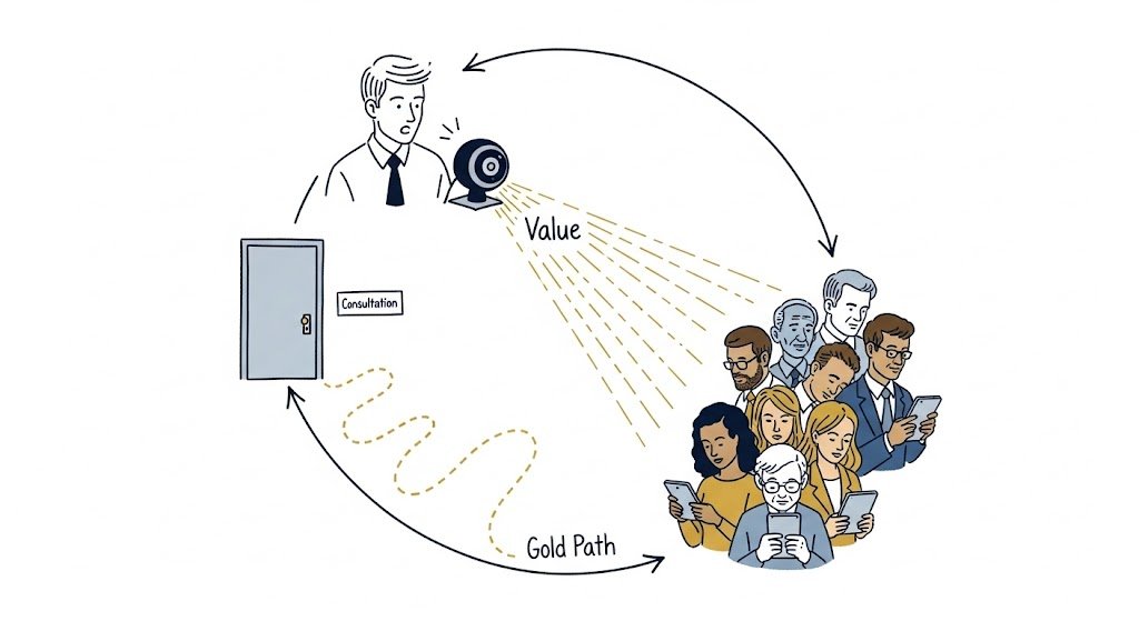 nfographic showing how a webinar builds a trust loop between the attorney and potential clients.